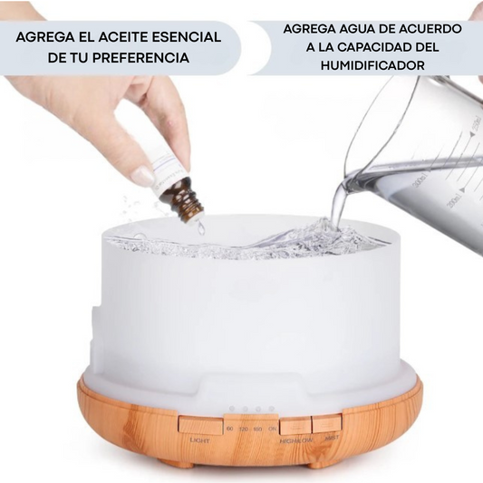 Humidificador de Aire y Difusor de Aceites Esenciales de 300 ml con Luces, Control Remoto y Ultrasonido ideal para Aromaterapia