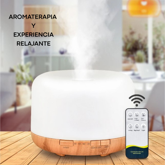 Humidificador de Aire y Difusor de Aceites Esenciales de 500ML con Luces, Control Remoto y Ultrasonido ideal para Aromaterapia